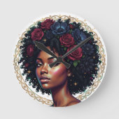Black Girl Magic Afro Diva Runde Wanduhr (Vorderseite)