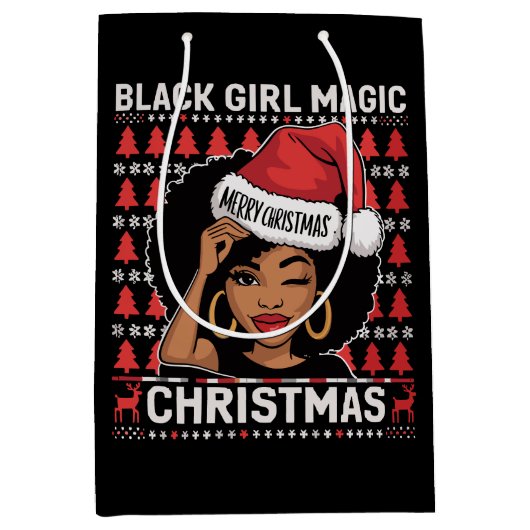 Black Girl Magic Frohe Weihnachts Afroamerikaner Mittlere Geschenktüte (Vorderseite)
