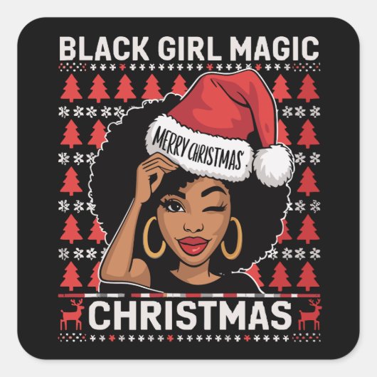 Black Girl Magic Frohe Weihnachts Afroamerikaner Quadratischer Aufkleber (Vorderseite)