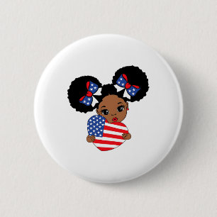 Black Girl Melanin Afro American Flag Herz 4. Button