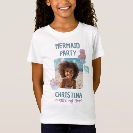 Black Girl Mermaid Birthday Party Custom Foto T-Shirt (Vorderseite)