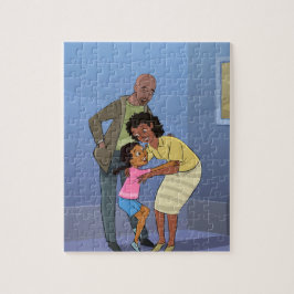 Black Girl mit Mama und Vater Cartoon Jigsaw Puzzl Puzzle