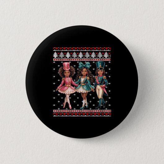 Black Girl Nutcracker Western Nutcracker Bow Ugly Button (Vorderseite)