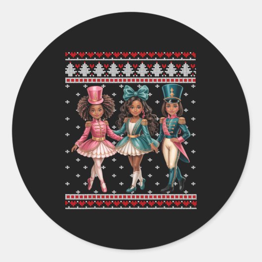 Black Girl Nutcracker Western Nutcracker Bow Ugly Runder Aufkleber (Vorderseite)