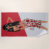 Black Girl on Red, White, Grau und Black Strandtuch (Vorderseite)