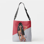 Black Girl on Red, White, Grau und Black Tragetaschen Mit Langen Trägern (Rückseite)