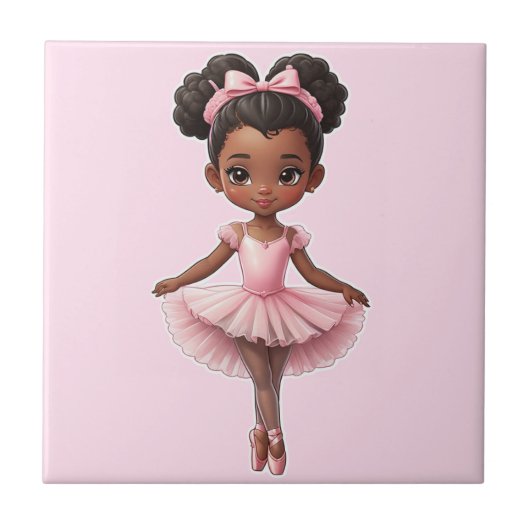 Black Girl Pink Ballerina Ballerina Ballett Fliese (Vorderseite)