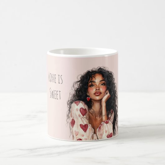 Black Girl Red Hearts Valentine's Day Love Kaffeetasse (Mittel)