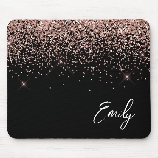Black Girl Rose Gold Blush Pink Glitzer Monogram Mousepad (Vorne)