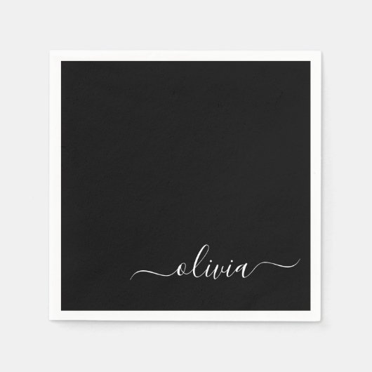 Black Girl Script Monogram Name Modern Serviette (Vorderseite)