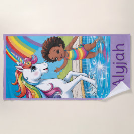 Black Girl Unicorn Schwimmen Strandtuch