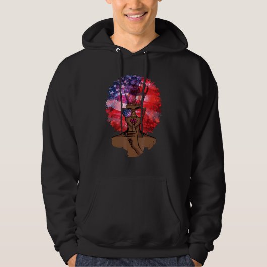 Black Girl US Flag Melanin Afro Hair African Ameri Hoodie (Vorderseite)