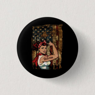 Black Girl Veteran Strong Female American Button