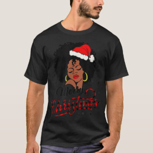 Black Girl Weihnachtsmannmütze Afro Frohe Weihnach T-Shirt