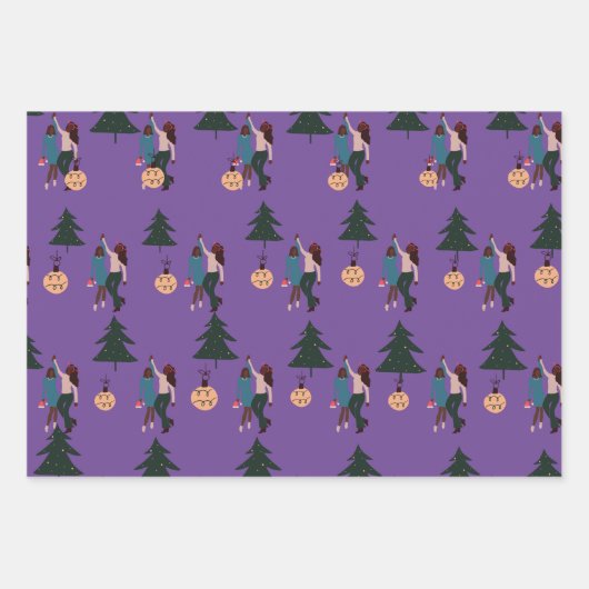 Black Girl Wrapping Paper Flat Sheet Set 3 Geschenkpapier Set (Vorderseite)