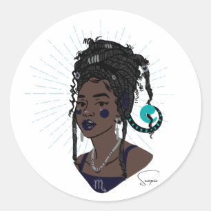 Black Girl Zodiac Magic: Skorpio Runder Aufkleber
