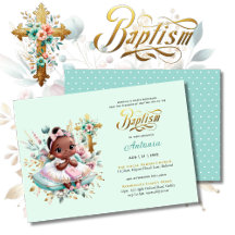 Black Girl's BAPTISM Rosa Gold Floral Cross