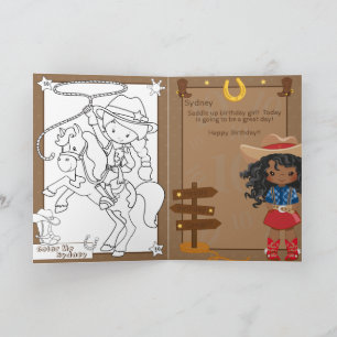 Black Girls Cowgirl Coloring Page Happy Birthday Karte