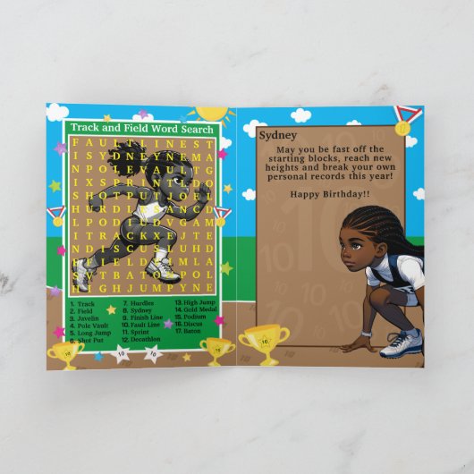 Black Girls Track Star Word Suche Glückwunsch zum Karte (Innenseite)