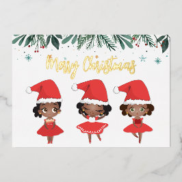Black Girls Weihnachten Weihnachtsmannmütze Baller Folien Feiertagskarte