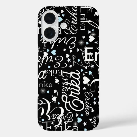 Black Girly Calligraphy Typografy Name Pattern Case-Mate iPhone Hülle (Rückseite)