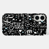Black Girly Calligraphy Typografy Name Pattern Case-Mate iPhone Hülle (Rückseite (Horizontal))