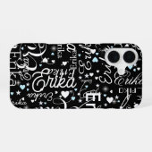 Black Girly Calligraphy Typografy Name Pattern iPhone 16 Hülle (Rückseite (Horizontal))