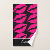 Black Girly Pink Lipstick Monogramm Name Badezimme Badhandtuch Set (Handtuch)