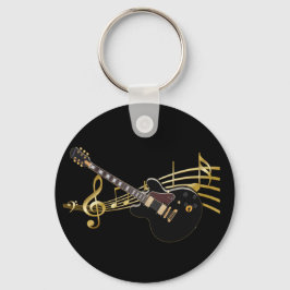 Black Gitarre auf Music Score Schlüsselanhänger
