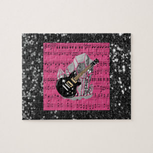Black Gitarre Pink Sheet Music Puzzle