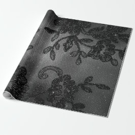 Black Glam Floral Lace Metallic Mulin Rouge Geschenkpapier