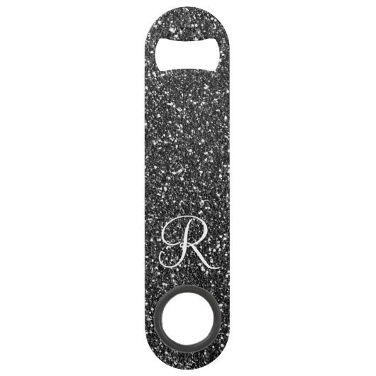Black Glam Glitzer Look Monogram Stilvoll Speed Flaschenöffner (Vorderseite)