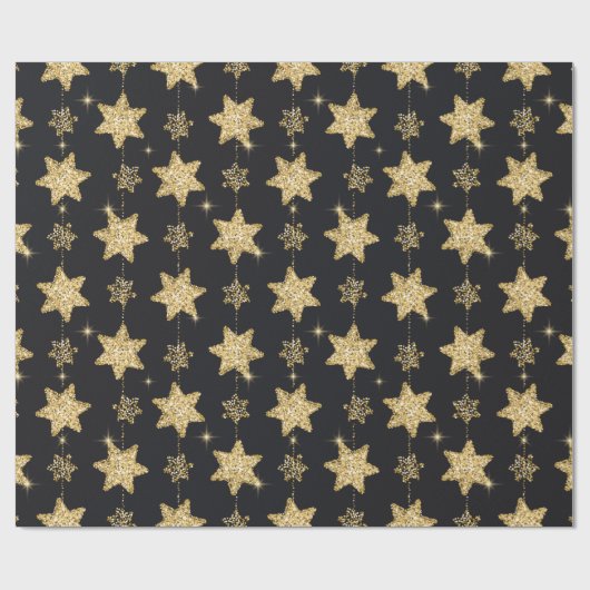 Black Glam Glitzer Stars Pattern Geschenkpapier (Flach)