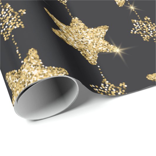 Black Glam Glitzer Stars Pattern Geschenkpapier (Rolleneckpunkt)
