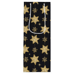 Black Glam Glitzer Stars Pattern Geschenktüte Für Weinflaschen