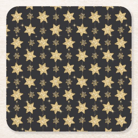 Black Glam Glitzer Stars Pattern Rechteckiger Pappuntersetzer (Vorderseite)