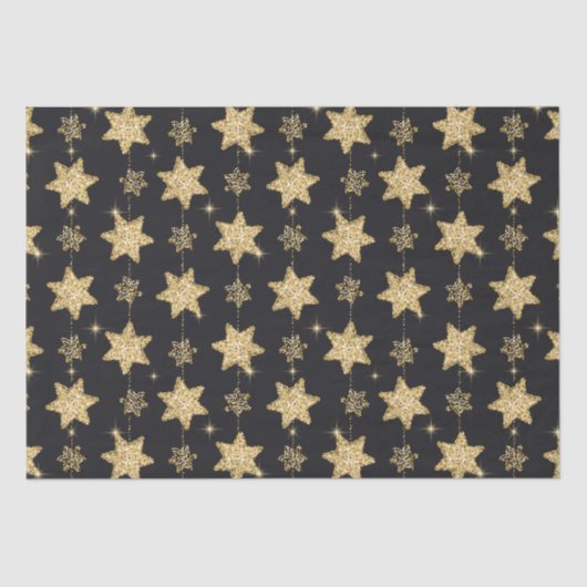 Black Glam Glitzer Stars Pattern Seidenpapier (Vorderseite)