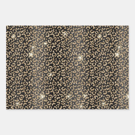 Black Glam Gold Glitzer Leopard Geschenkpapier Set (Vorderseite 3)