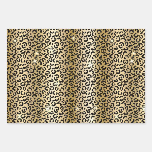 Black Glam Gold Glitzer Leopard Geschenkpapier Set (Vorderseite 2)