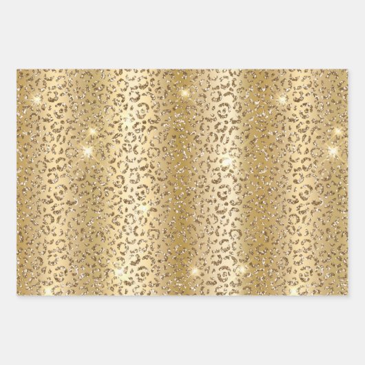 Black Glam Gold Glitzer Leopard Geschenkpapier Set (Vorderseite)