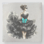 Black Glam Gown, Tiff Blue Bow & Shades Steinuntersetzer (Vorderseite)