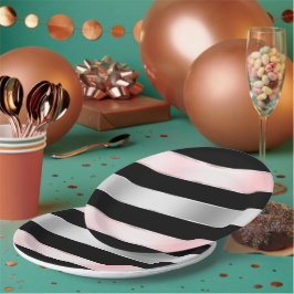 Black Glam Silver Blush Pink Ribbon Geburtstag Pappteller