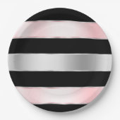 Black Glam Silver Blush Pink Ribbon Geburtstag Pappteller (Vorderseite)