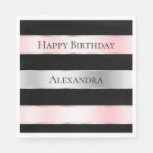 Black Glam Silver Blush Pink Ribbon Geburtstag Serviette (Vorderseite)