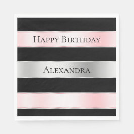 Black Glam Silver Blush Pink Ribbon Geburtstag Serviette