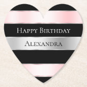 Black Glam Silver Blush Pink Ribbon Geburtstag Untersetzer (Vorderseite)