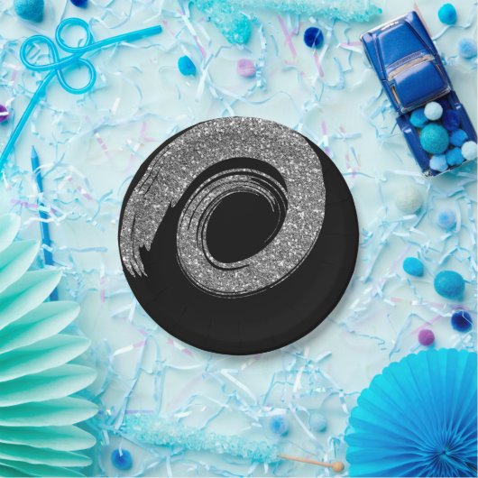Black Glam VIP Silver Spiral Glitzer Grau Pappteller (Party)