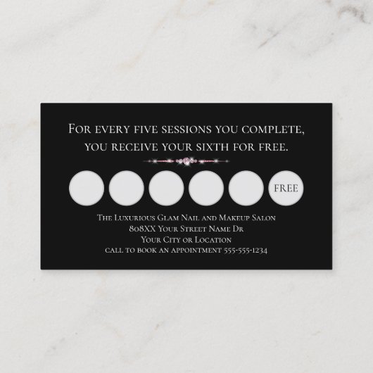 Black Glamour Diamonds Pink Glitzer VIP Loyalität Visitenkarte (Rückseite)