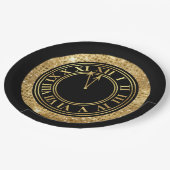 Black Glamour Gold Diamonds Neujahr Uhr Pappteller (Schrägansicht)