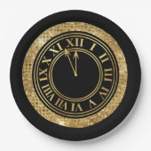 Black Glamour Gold Diamonds Neujahr Uhr Pappteller (Vorderseite)